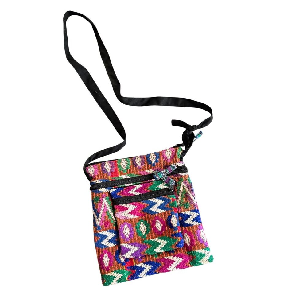 Handwoven Multicolor Boho Crossbody Bag With Adjustable Strap & Front Zipper Poc